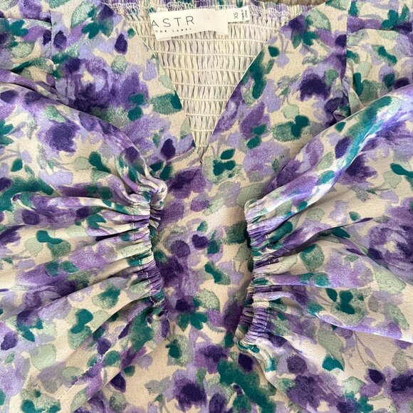 NWT ASTR The Label Blue Purple Floral Puff Sleeve Blouse XS Romantic Corset - Picture 7 of 10